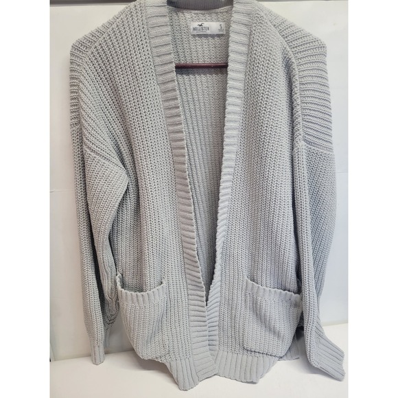 Hollister Gray Open Front Knit Cardigan Sweater Size S Pockets Comfort Casual - Picture 5 of 9